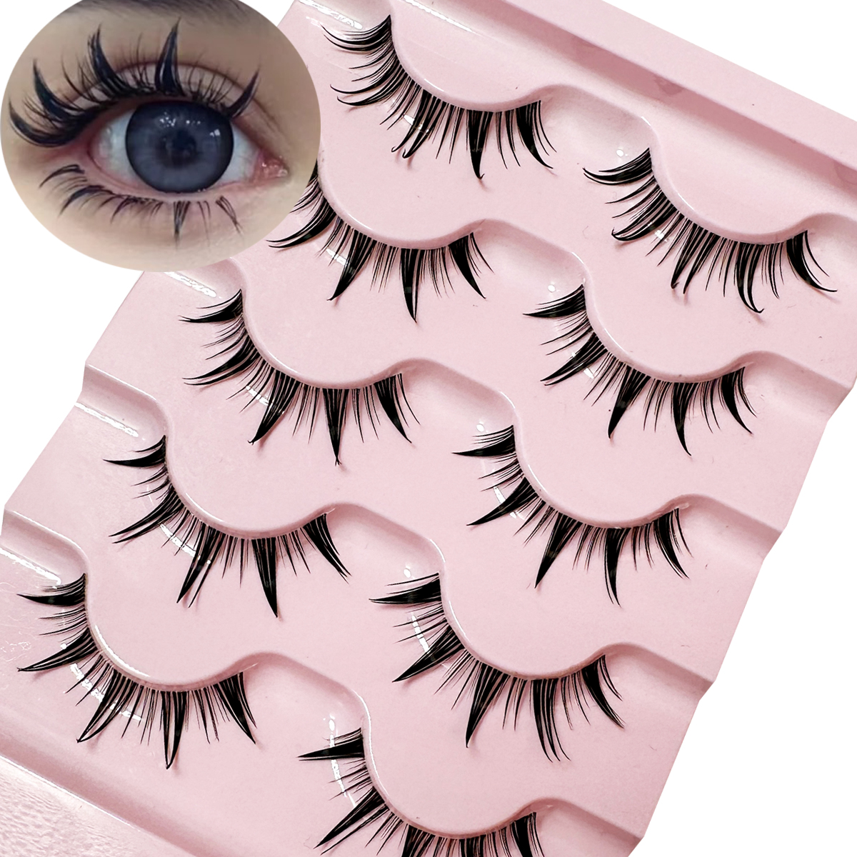 Eyelash Extension Japan - 5Pairs Manga Lashes with Clear Band