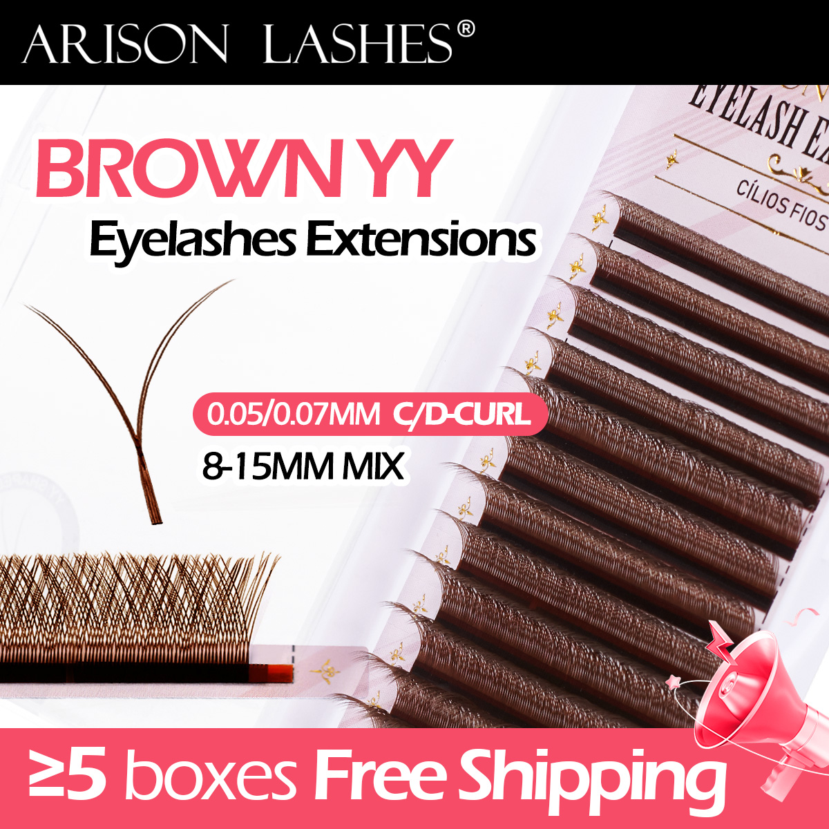 Eyelash Extension Double Volume - ARISON Brown 2D YY Lashes Double